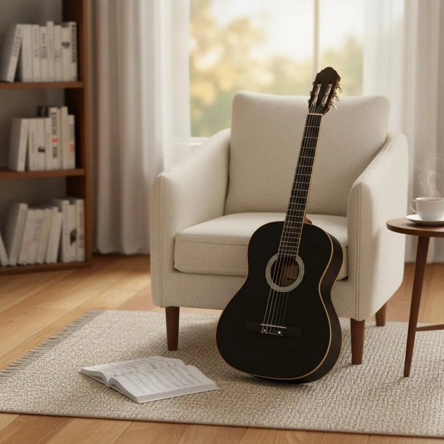 39 Inch Classical Guitar Full Starter Kit Round Corner Classical Guitar Musical Instrument Portable Lightweight for Classroom