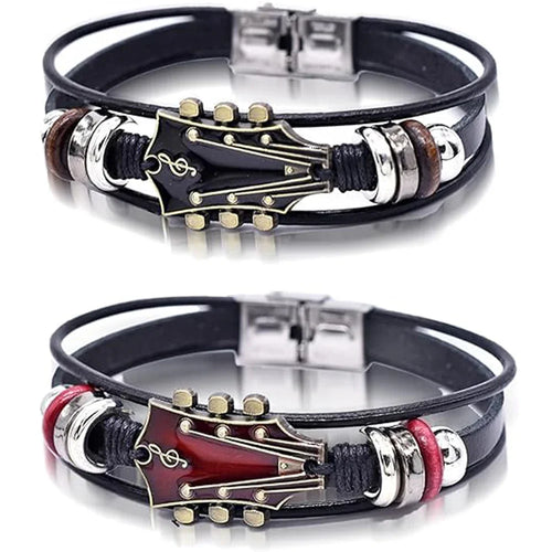 Pulseira de Couro Guitarra Rock Trançada