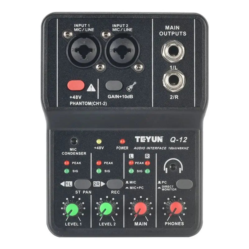 TEYUN Q12 Placa de Som USB para Guitarra e Gravação Caseira