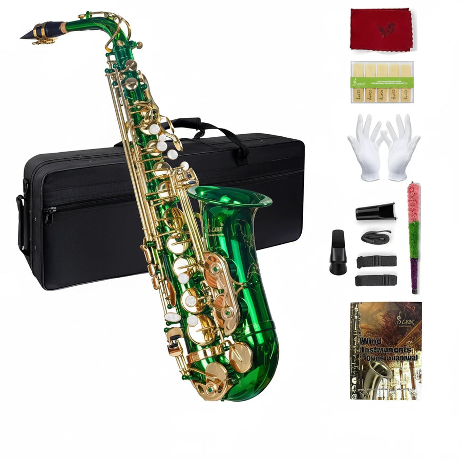 SLADE Saxofone Alto Verde Kit Completo Iniciante