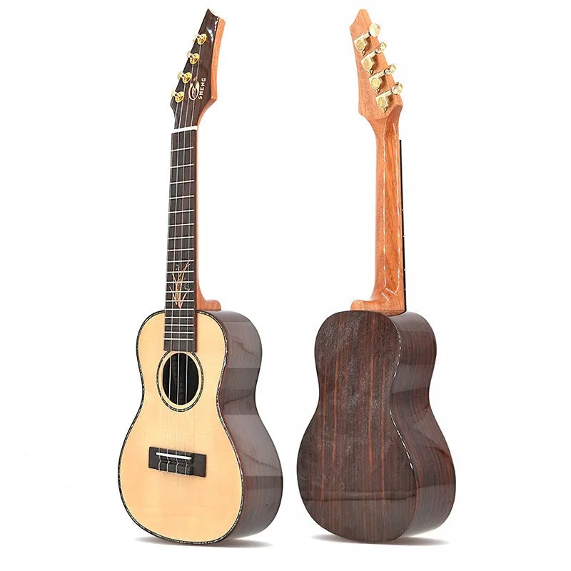 23 Inch Concert Ukulele Solid Spruce Top Rosewood Back and Sides High Gloss Finish 4 String Mini Hawaiian Guitar Ukelele Musica