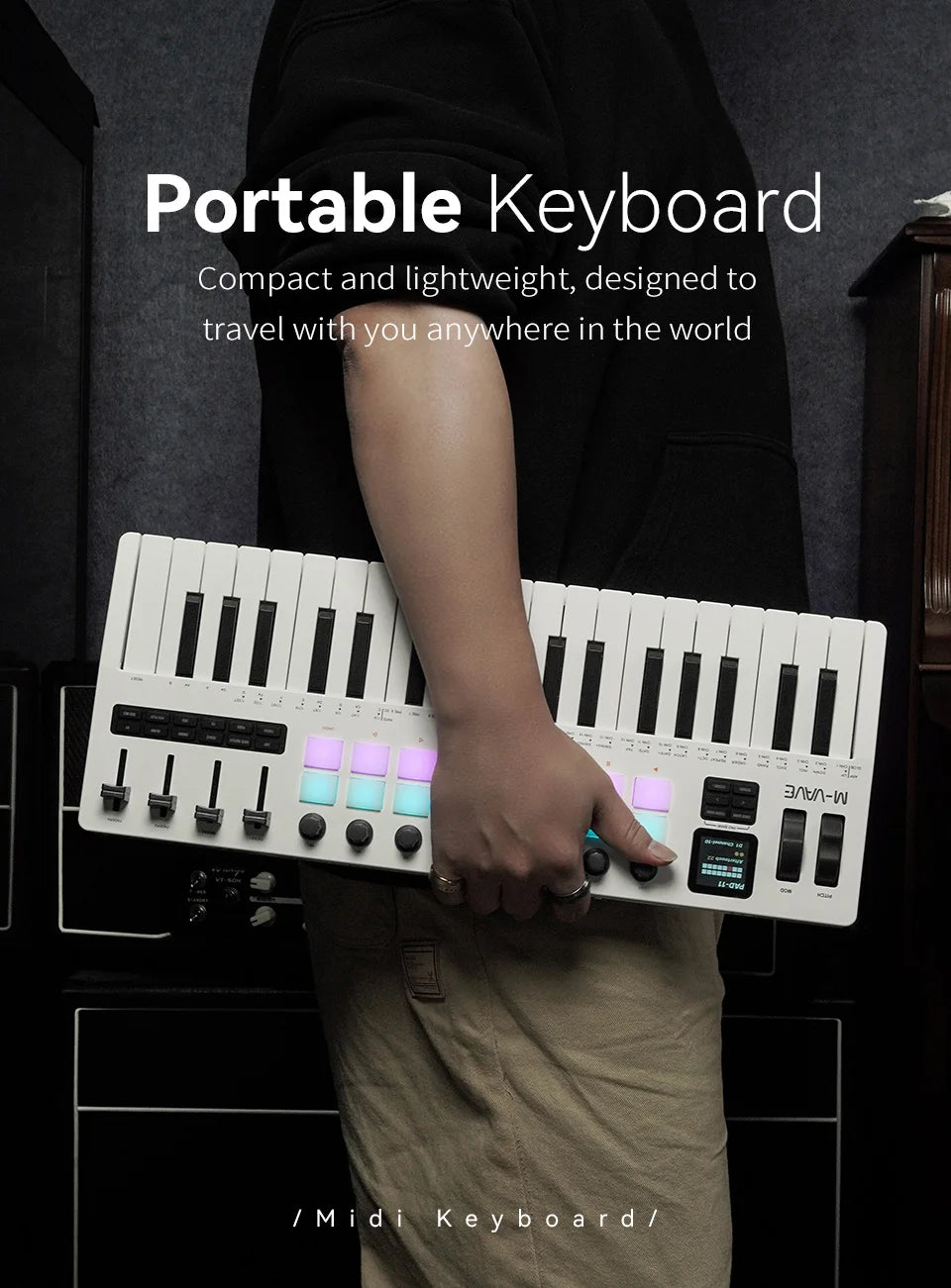 Teclado Controlador MIDI M-VAVE SMK-37 — 37 Teclas, 16 Pads RGB e Bluetooth