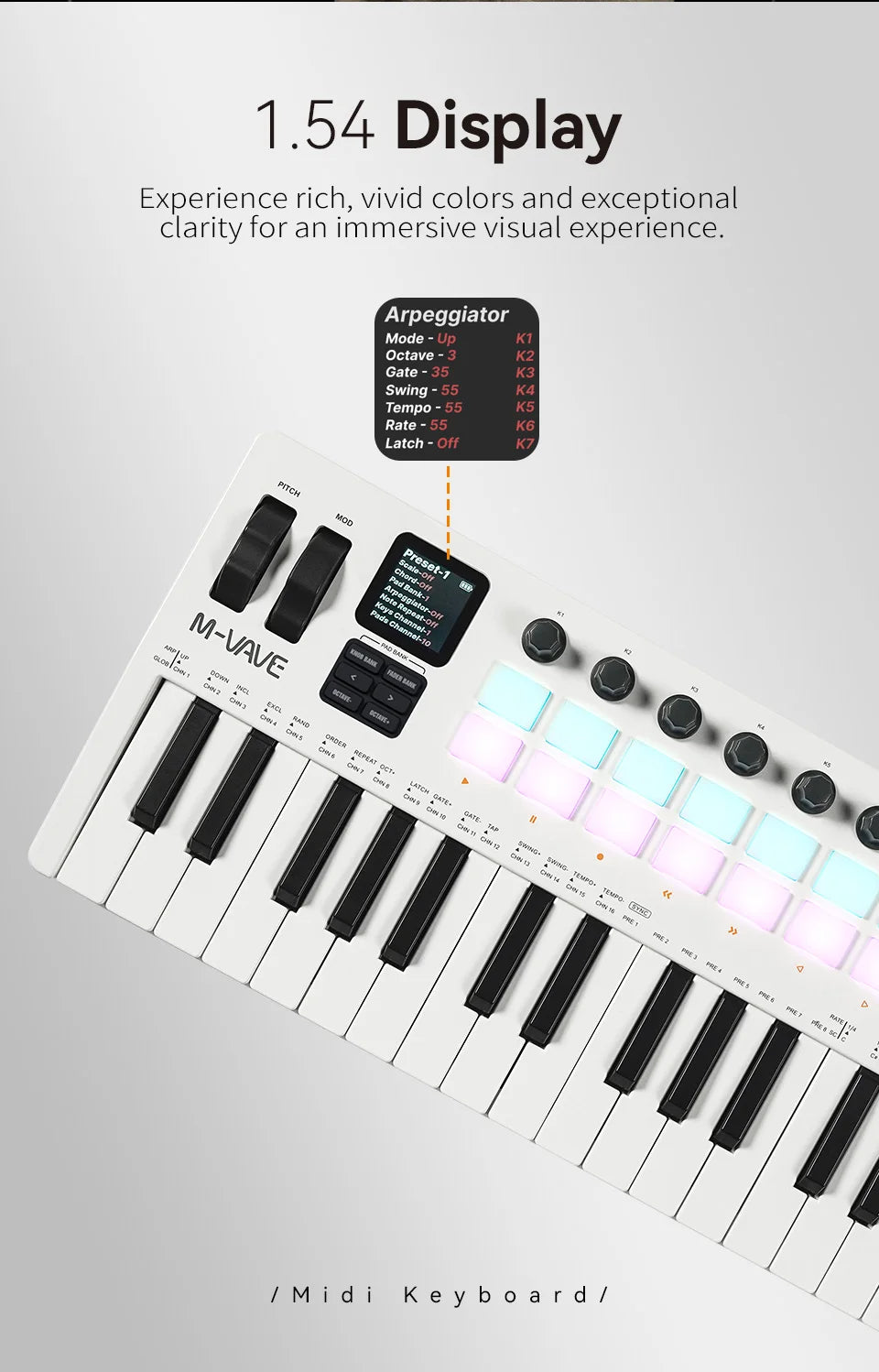 Teclado Controlador MIDI M-VAVE SMK-37 — 37 Teclas, 16 Pads RGB e Bluetooth