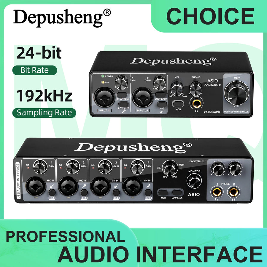 MQ44 ASIO Audio Professional Sound Card 4 Channel 4in 4out USB Audio Interface for Live Recording