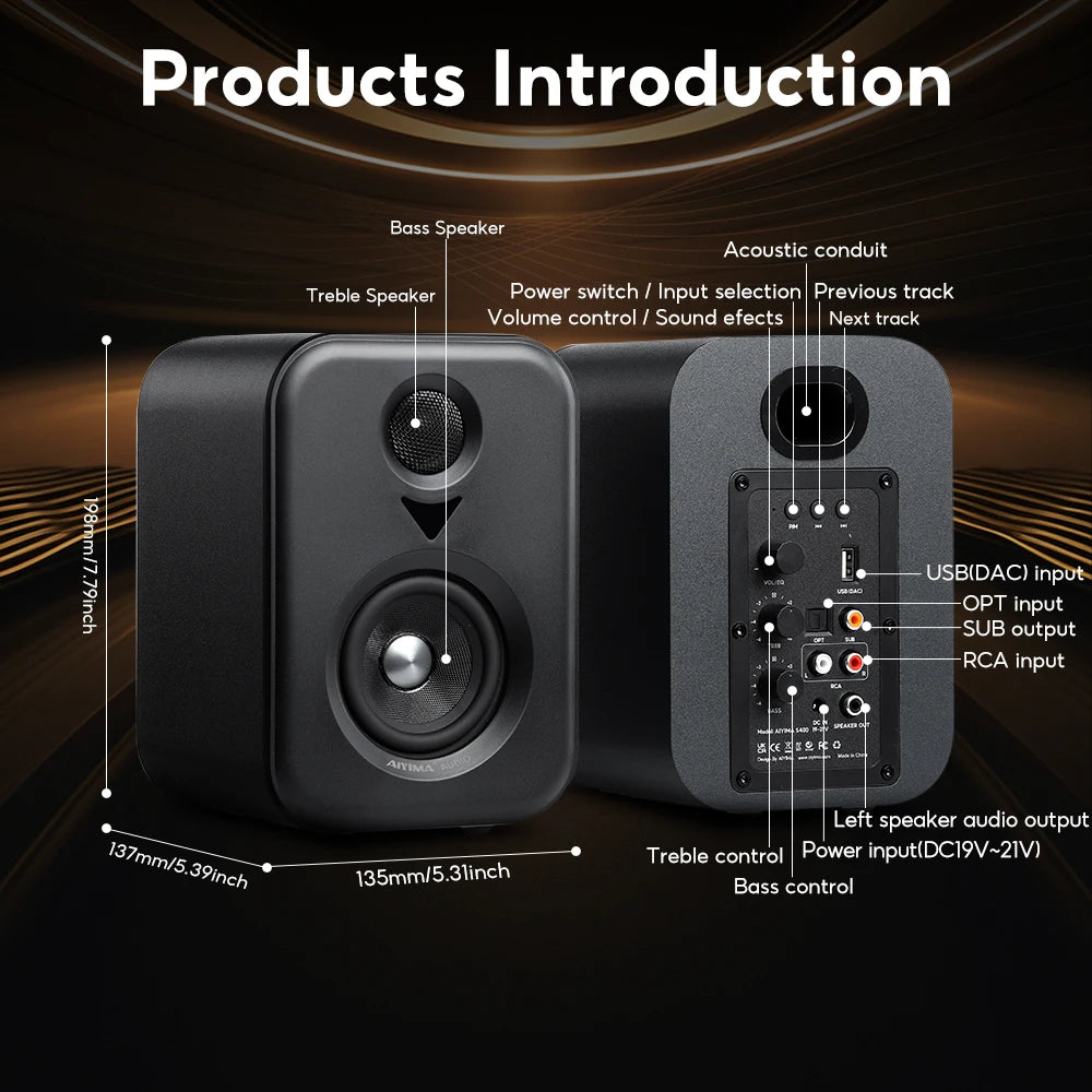 AIYIMA S400 Caixa Ativa Studio Monitor Bluetooth