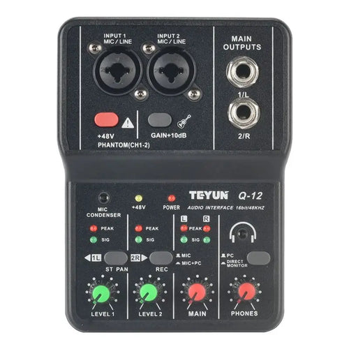 TEYUN Q12 Placa de Som USB para Guitarra e Gravação Caseira