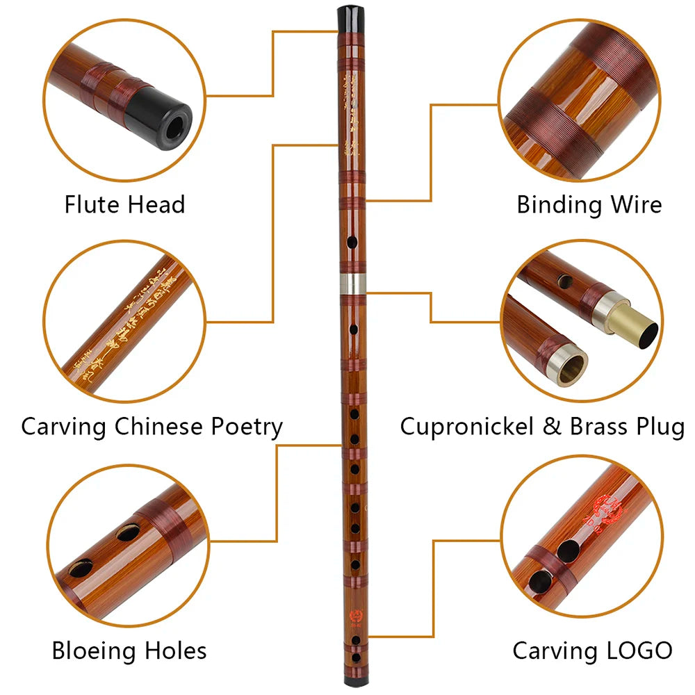 Flauta Dizi Chinesa de Bambu Profissional — Tons C, D, E, F e G
