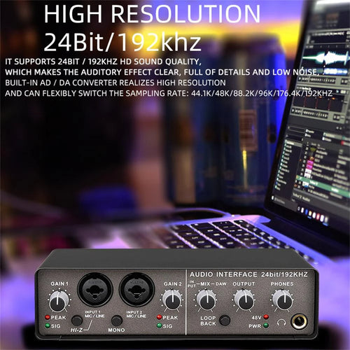 Q-24 Q-12 Q-22 Professional USB Audio Interface Sound card With Monitor Electric Guitar Recording 48V Phantom Power Sound Mixer