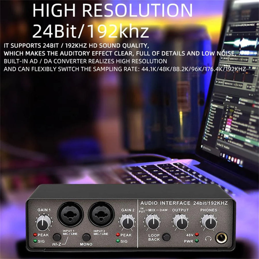 Q-24 Q-12 Q-22 Professional USB Audio Interface Sound card With Monitor Electric Guitar Recording 48V Phantom Power Sound Mixer