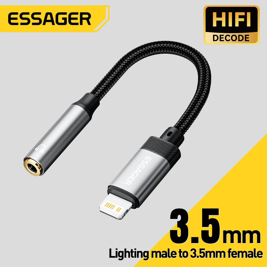 Essager Adaptador para Fone P2 3.5mm (Lightning ou USB-C)