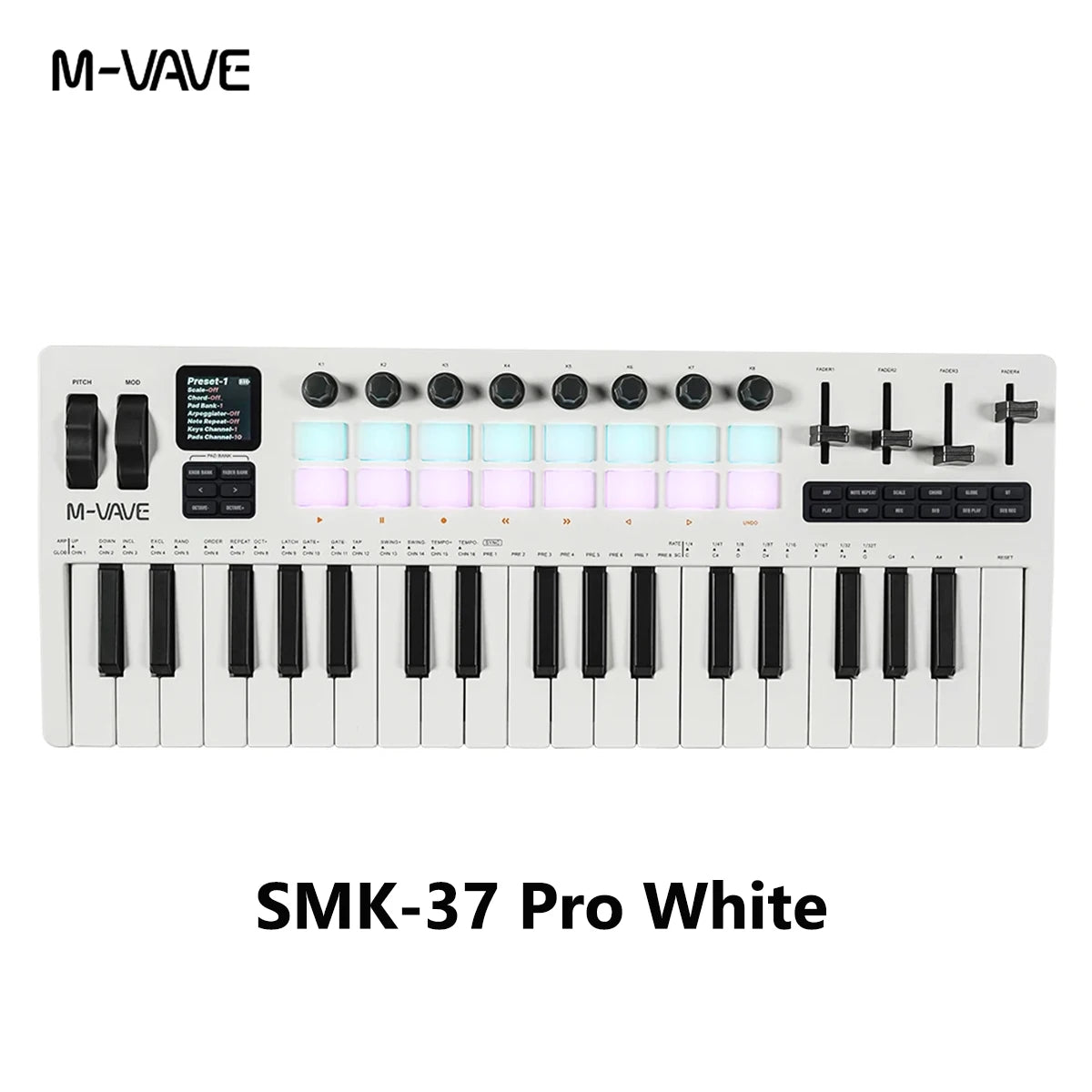Teclado Controlador MIDI M-VAVE SMK-37 — 37 Teclas, 16 Pads RGB e Bluetooth