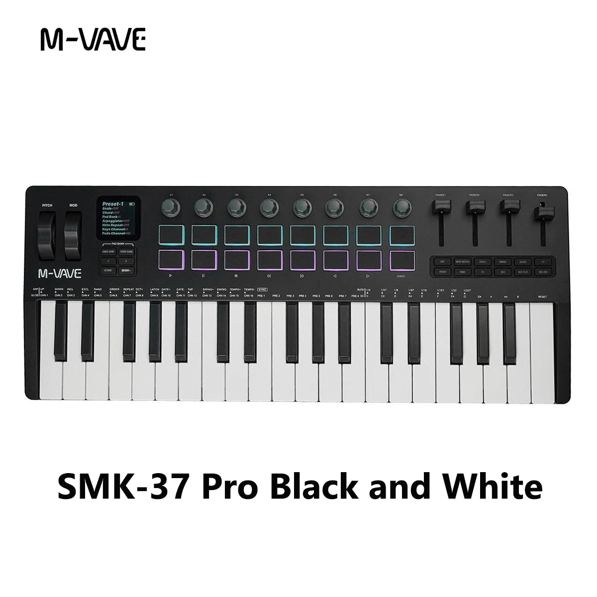 Teclado Controlador MIDI M-VAVE SMK-37 — 37 Teclas, 16 Pads RGB e Bluetooth