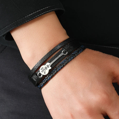 Pulseira Couro PU Guitarra Estilo Rock