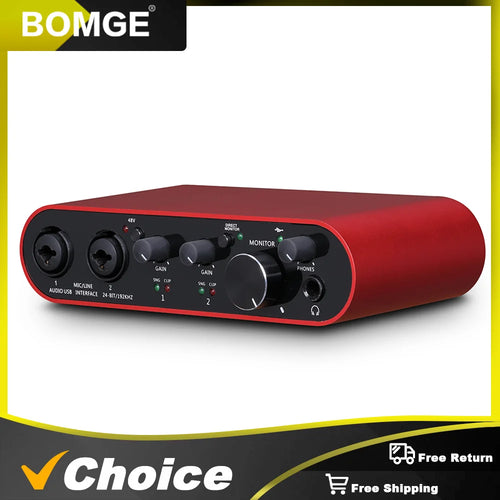 Audio Interface BOMGE BMG-22S 32-bit/192kHz Professional Sound Card And Dual Channel Amplifier Are Used For Live Recording