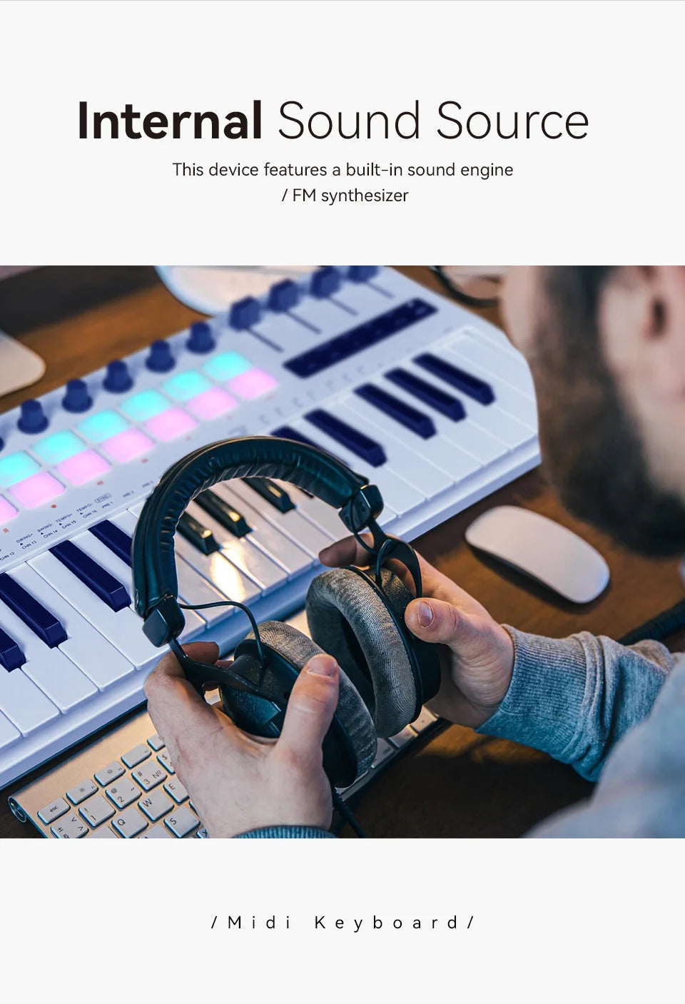 Teclado Controlador MIDI M-VAVE SMK-37 — 37 Teclas, 16 Pads RGB e Bluetooth