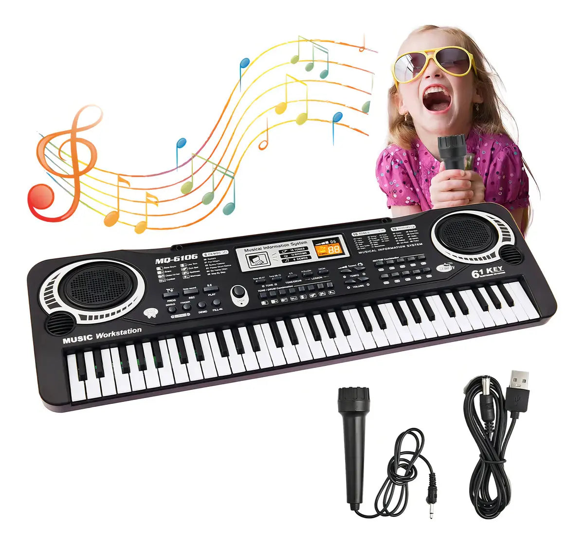 Lictin Teclado Eletrônico Digital De 61teclas Para Crianças, Piano Elétrico Para Iniciantes Inclui Microfone