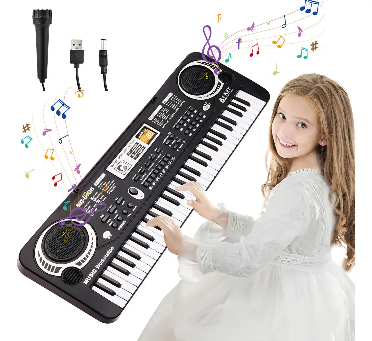Lictin Teclado Eletrônico Digital De 61teclas Para Crianças, Piano Elétrico Para Iniciantes Inclui Microfone