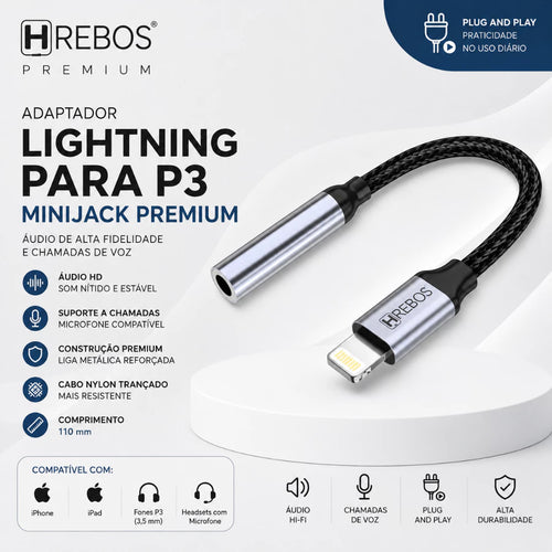 Adaptador Lightning para Fone P3 3.5mm Hrebos AD-261 — Áudio e Microfone