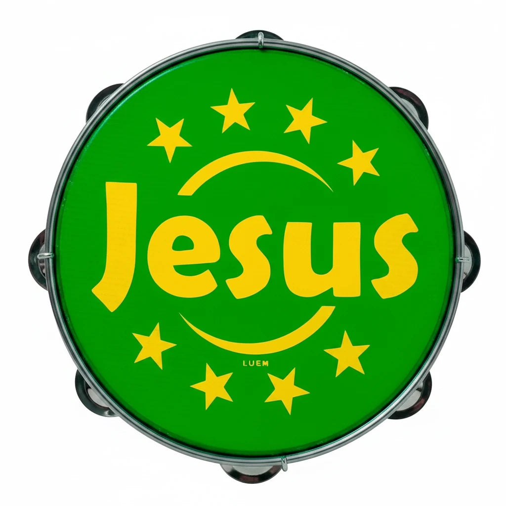 Pandeiro Luen 10 Aro Abs Verde Com Pele Jesus