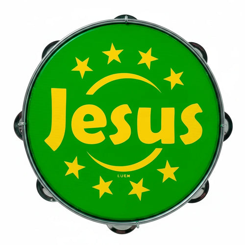 Pandeiro Luen 10 Aro Abs Verde Com Pele Jesus