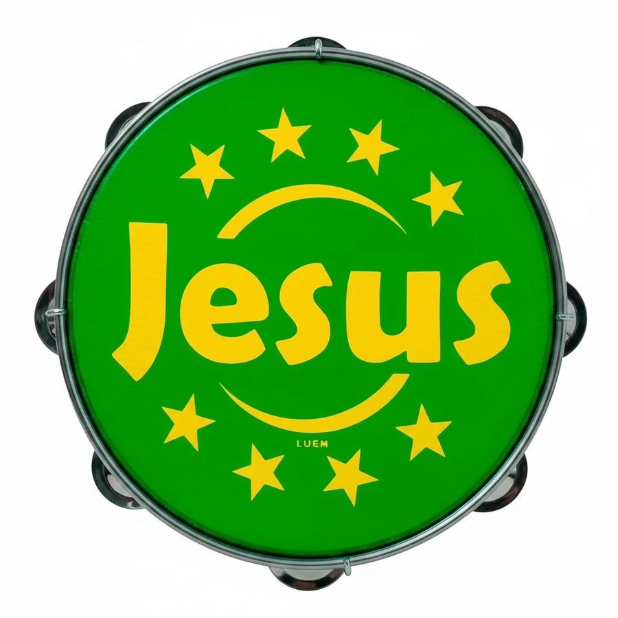 Pandeiro Luen 10 Aro Abs Verde Com Pele Jesus