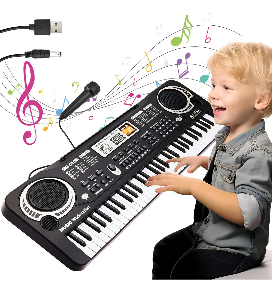 Lictin Teclado Eletrônico Digital De 61teclas Para Crianças, Piano Elétrico Para Iniciantes Inclui Microfone